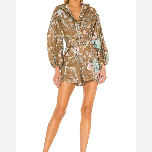 Zimmermann Cassia Panelled Playsuit in Brown Floral - Picture 4 of 4